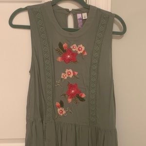 Green Top with Flowers